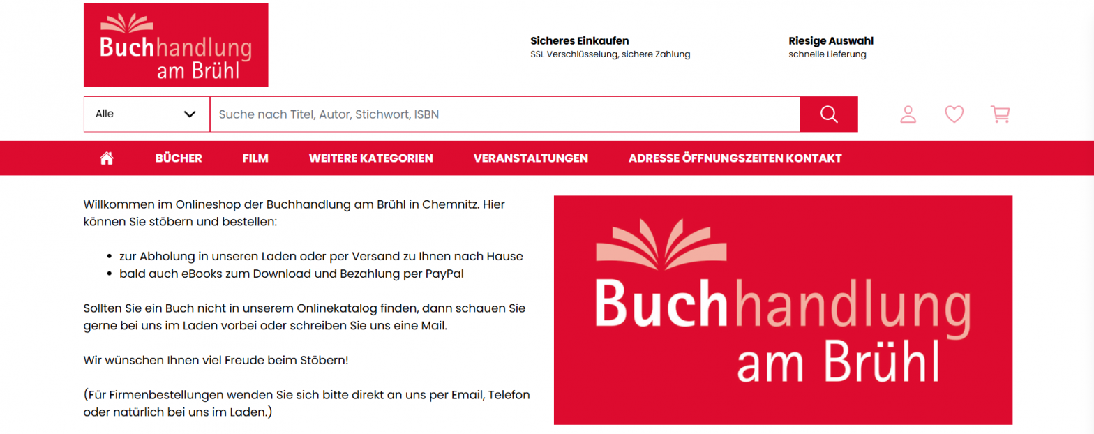 Screenshot des Onlineshops der Buchhandlung am Brühl.